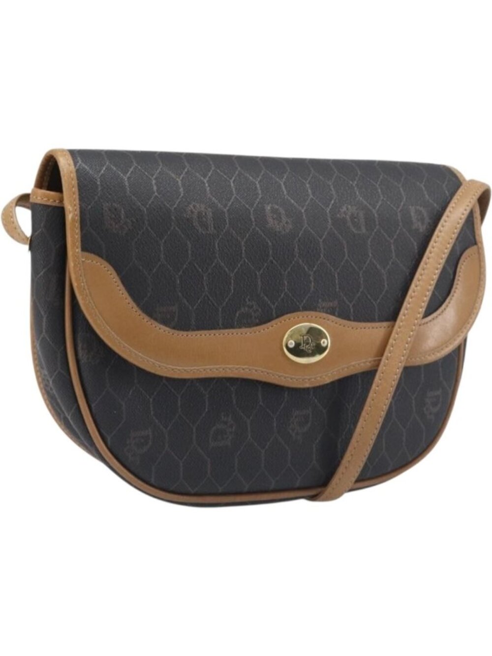 Christian Dior Honeycomb Canvas Shoulder Bag PVC Black Gold